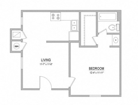 A floor plan of a living room and bedroom at Callaghan Heights, San Antonio, TX, 78228